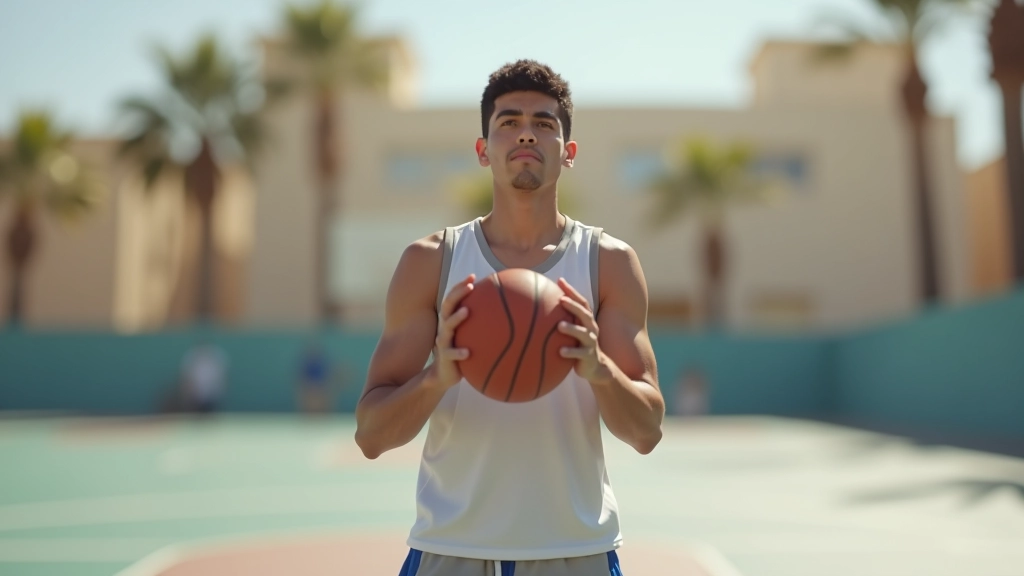 لاعب كرة سلة يقوم بحركة الرمية الثلاثية بشكل صحيح من خط الثلاثية